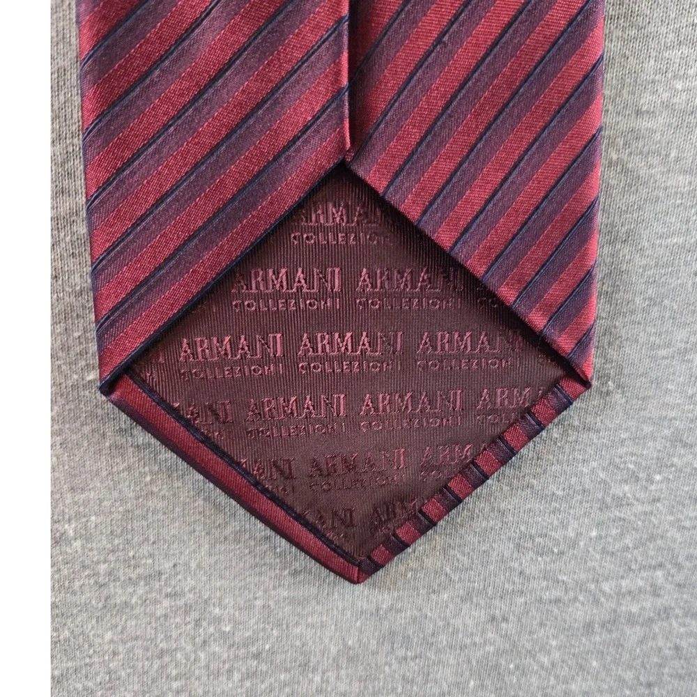 Armani Collezioni Tie Mens OS Burgundy Navy‎ Blue Silk Diagonal Striped Italy